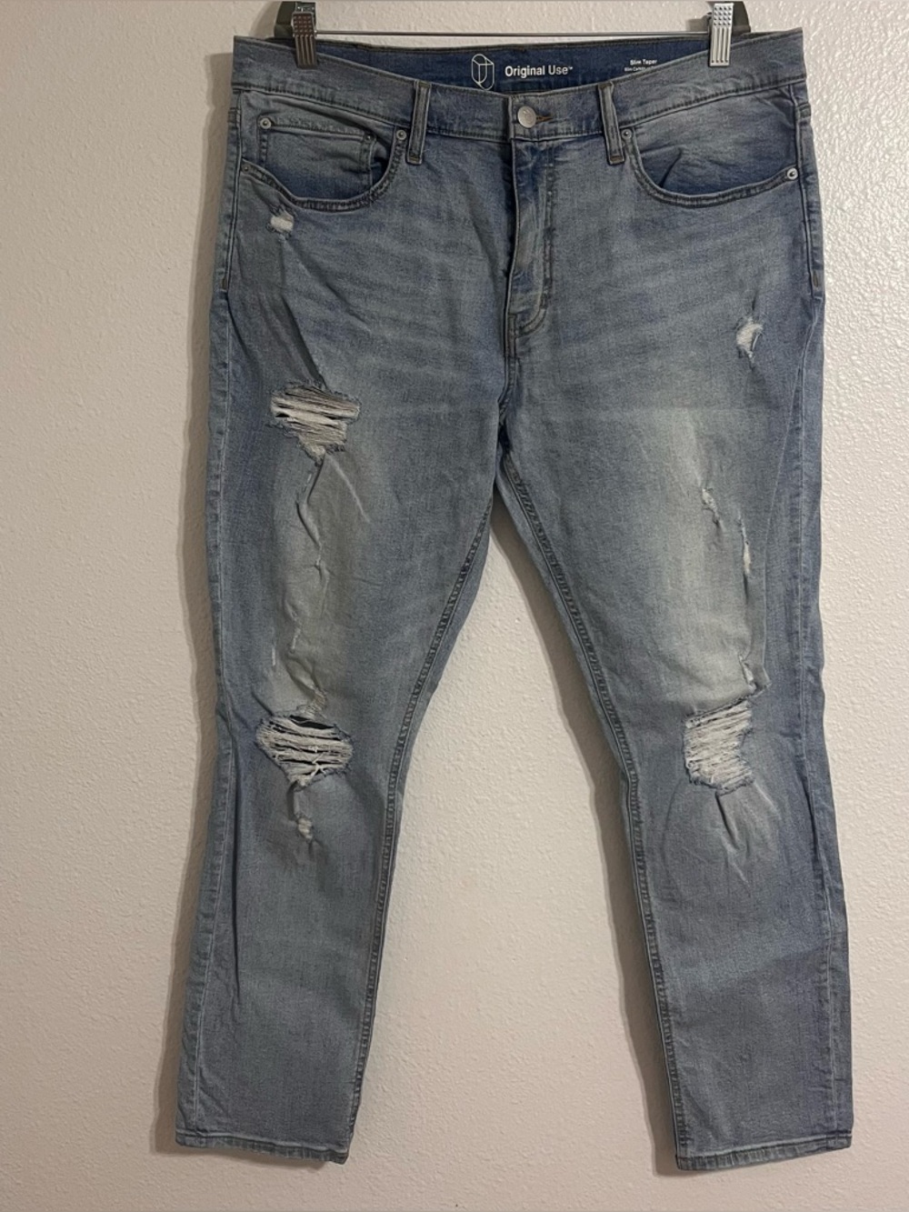Original Use Light Blue Men's Denim Jeans Slim Taper 38WX32L